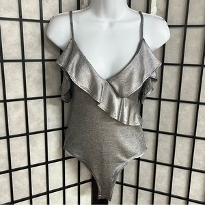 Forever 21 ladies silver V-neck bodysuit size small (NWT)
